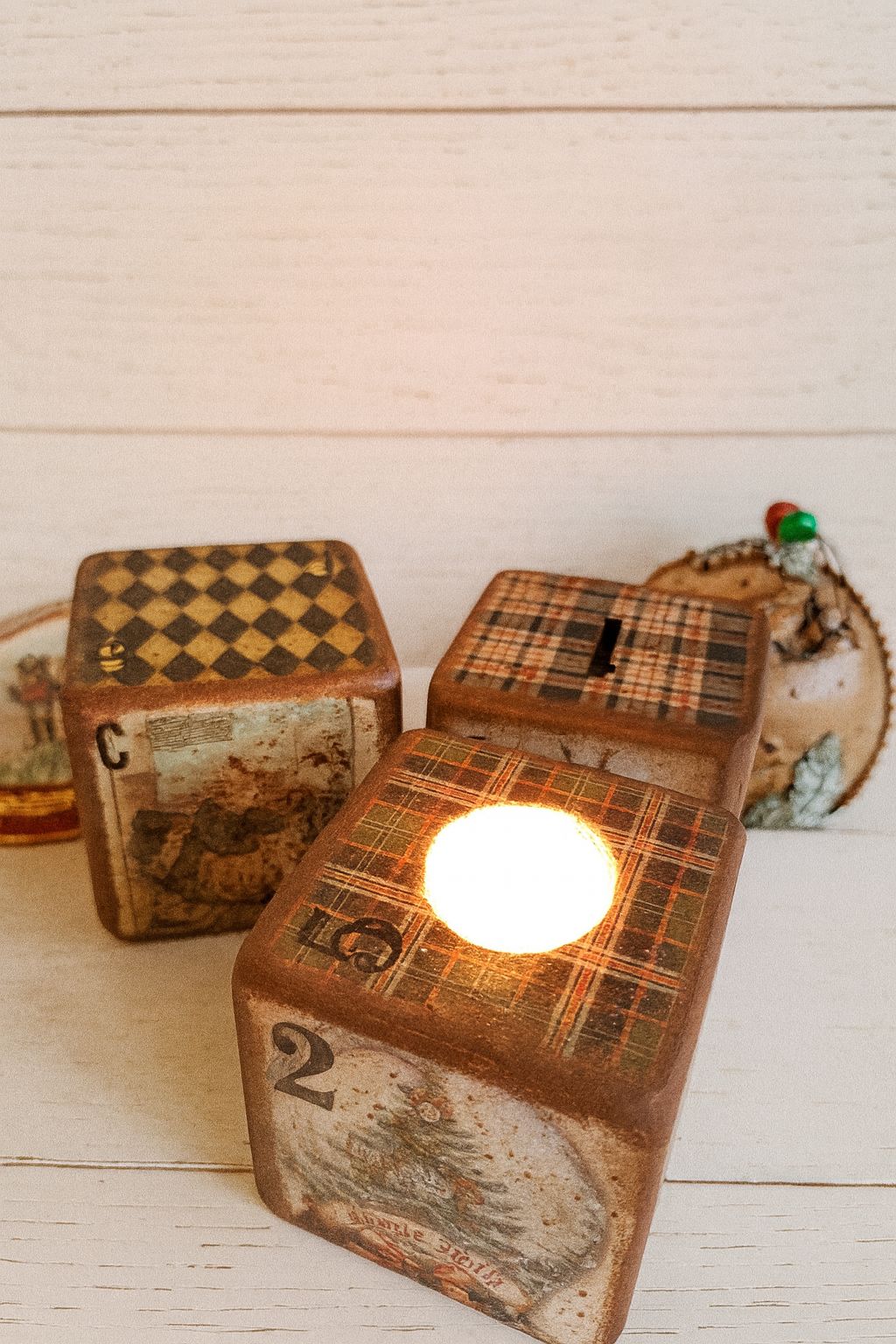 Les Cubes Bougeoir de Noël Vintage