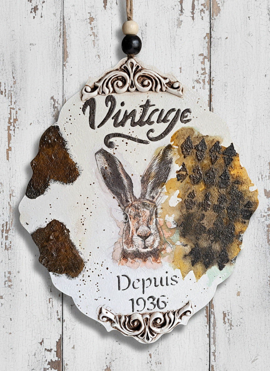 Plaque Vintage Lapin des bois deuis 1936