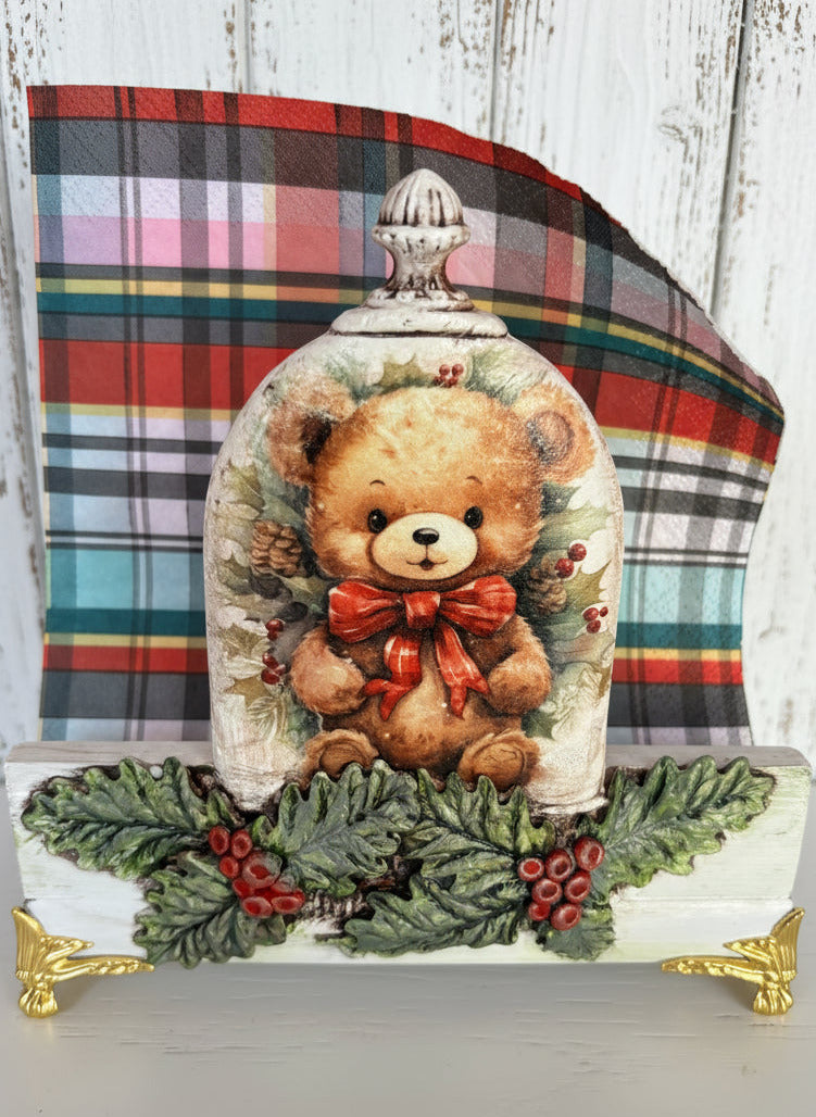 Porte-serviette “Ourson de Noël” – Esprit Vintage