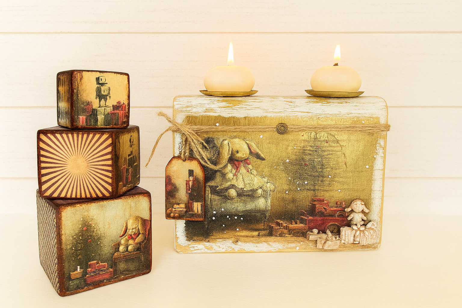 Bougeoirs et Cubes de Noël Vintage – Décoration Authentique
