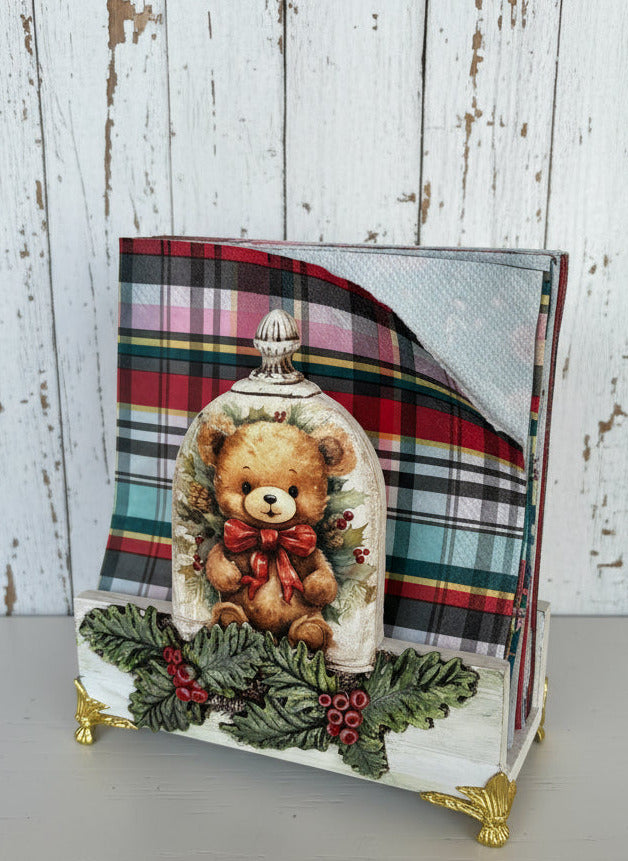 Porte-serviette “Ourson de Noël” – Esprit Vintage