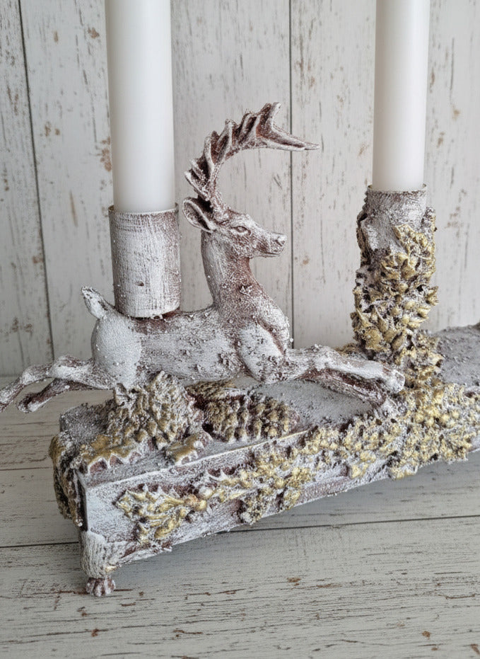 Bougeoir cerf et neige